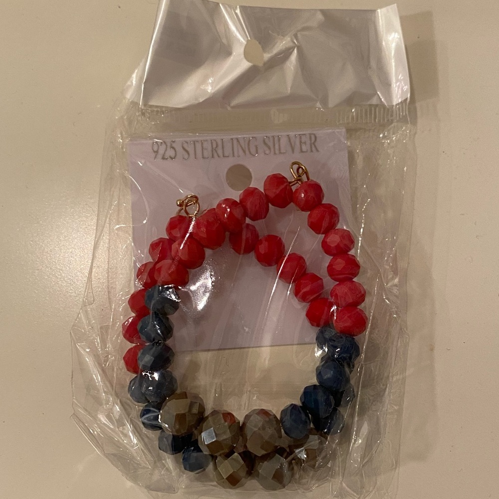 NWT Red, Blue, Silver Earrings!